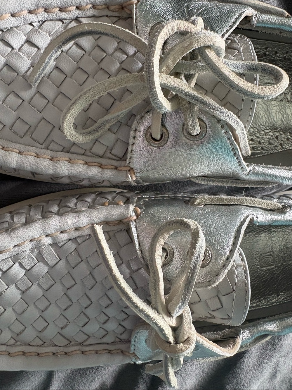 Sperry Silver & Grey Woven Leather Boat Shoes - Picture 5 of 8